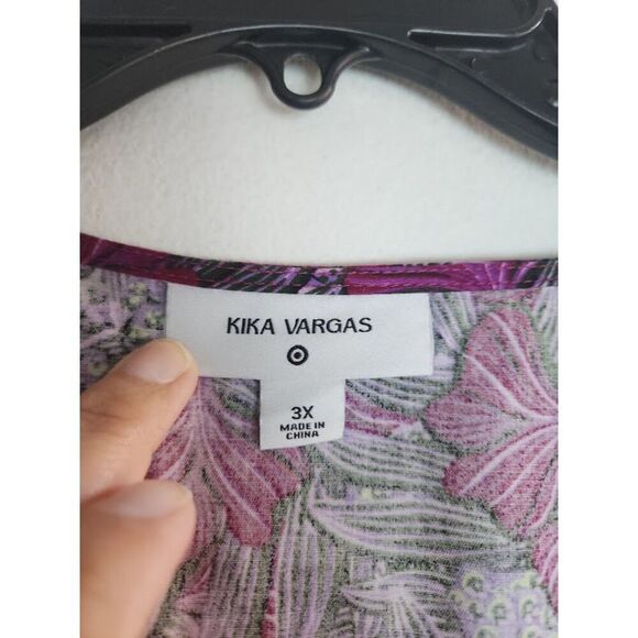 Kika Vargas for Target Purple Floral Puff Sleeve 100% Cotton Wrap Blouse size 3X - Picture 5 of 10
